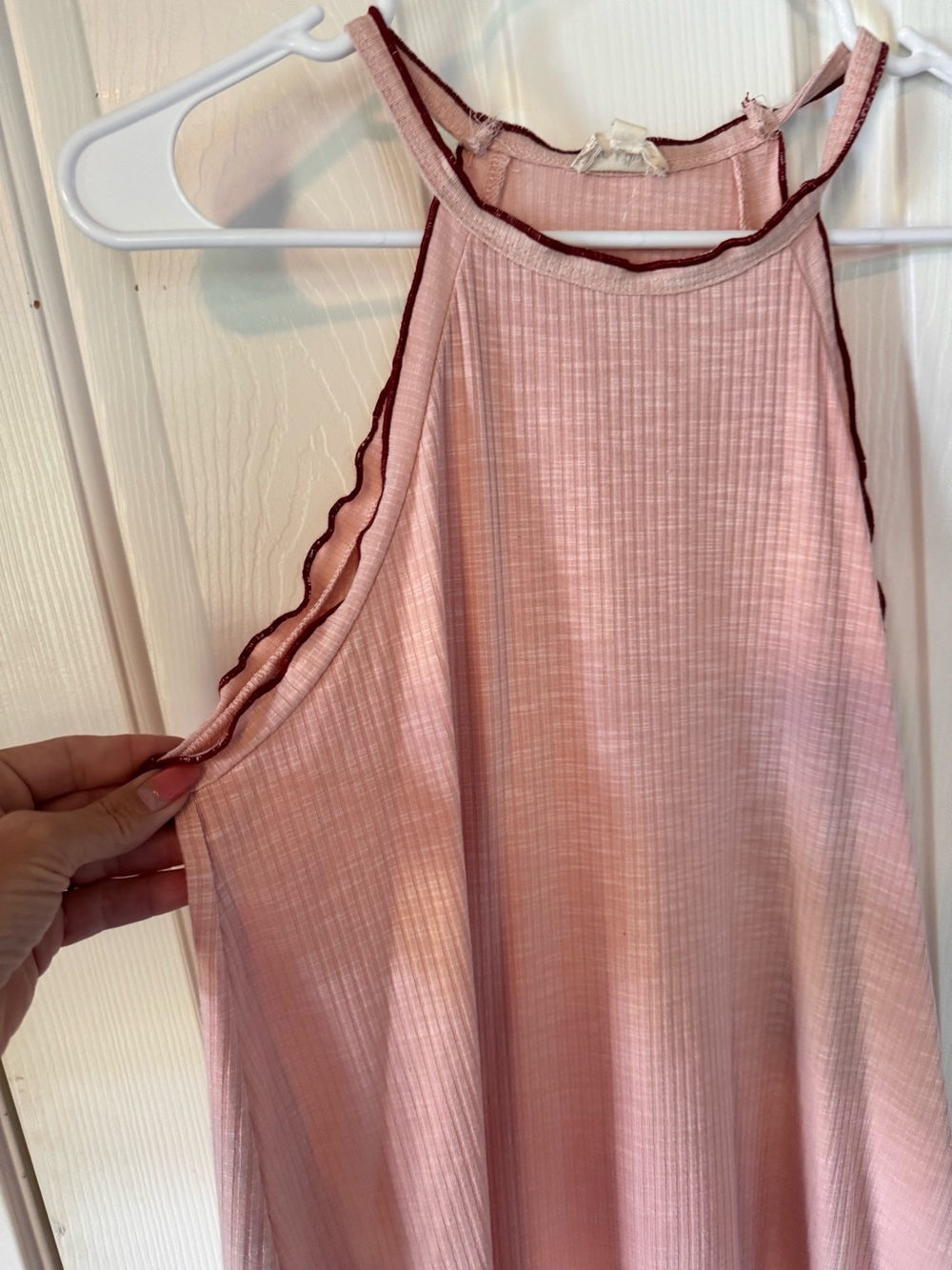 Pink Ribbed Sleep Tank with Contrast Trim